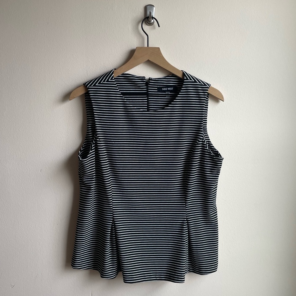 Nine West Black & White Striped Sleeveless Peplum Top